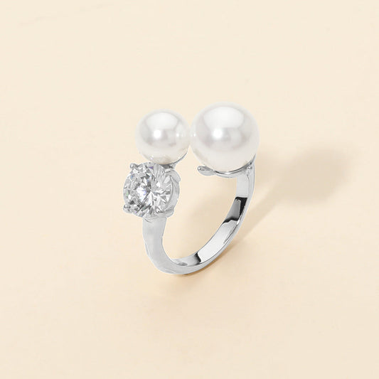 SECRET BOX_Stainless Steel Pearl Stone Cluster Wrap Adjustable Ring
