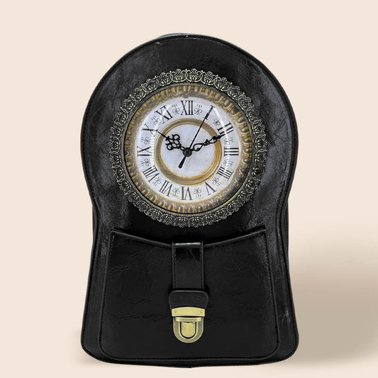 Faux Leather Vintage Clock Face Crossbody Backpack Bag