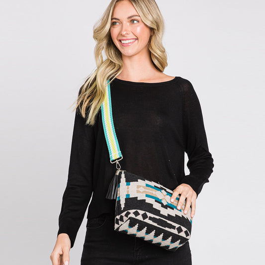 Aztec Patterned Tassel Crossbody Bag