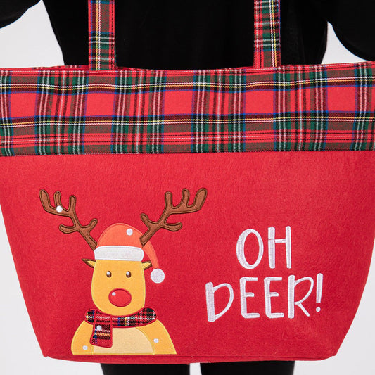 Oh Deer Letter Reindeer Christmas Tote Bag