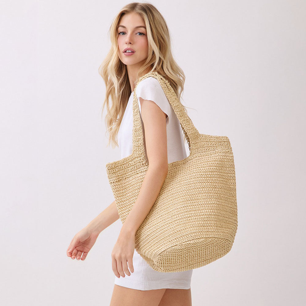 Round Bottom Handmade Strap Woven Straw Tote Bag
