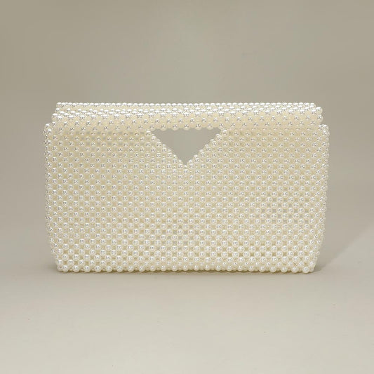 Pearl Beaded Open Top Clutch Bag
