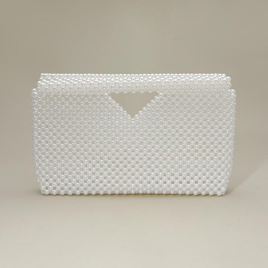 Pearl Beaded Open Top Clutch Bag