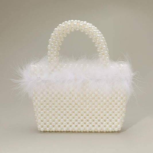 Feather Embellished Open Top Mini Tote Bag