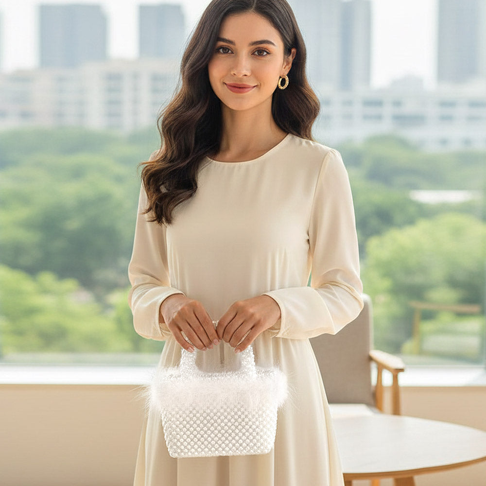 Feather Embellished Open Top Mini Tote Bag