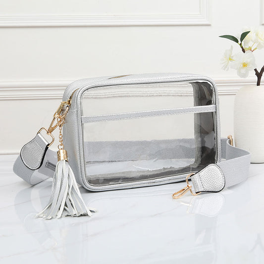 Faux Leather Transparent Rectangular Crossbody Bag