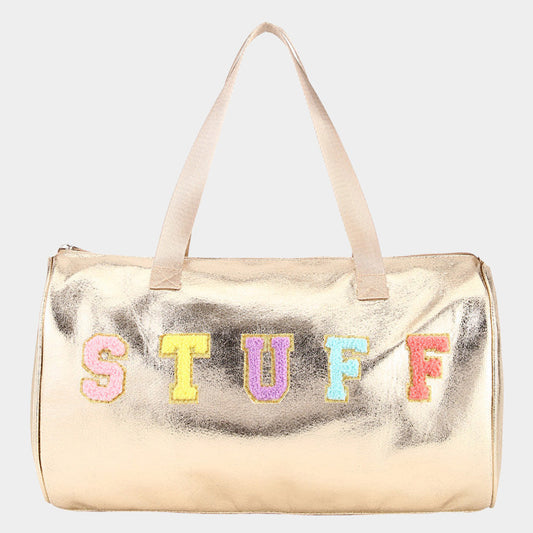 STUFF Message Metallic Top Handle Duffle Bag / Crossbody Bag