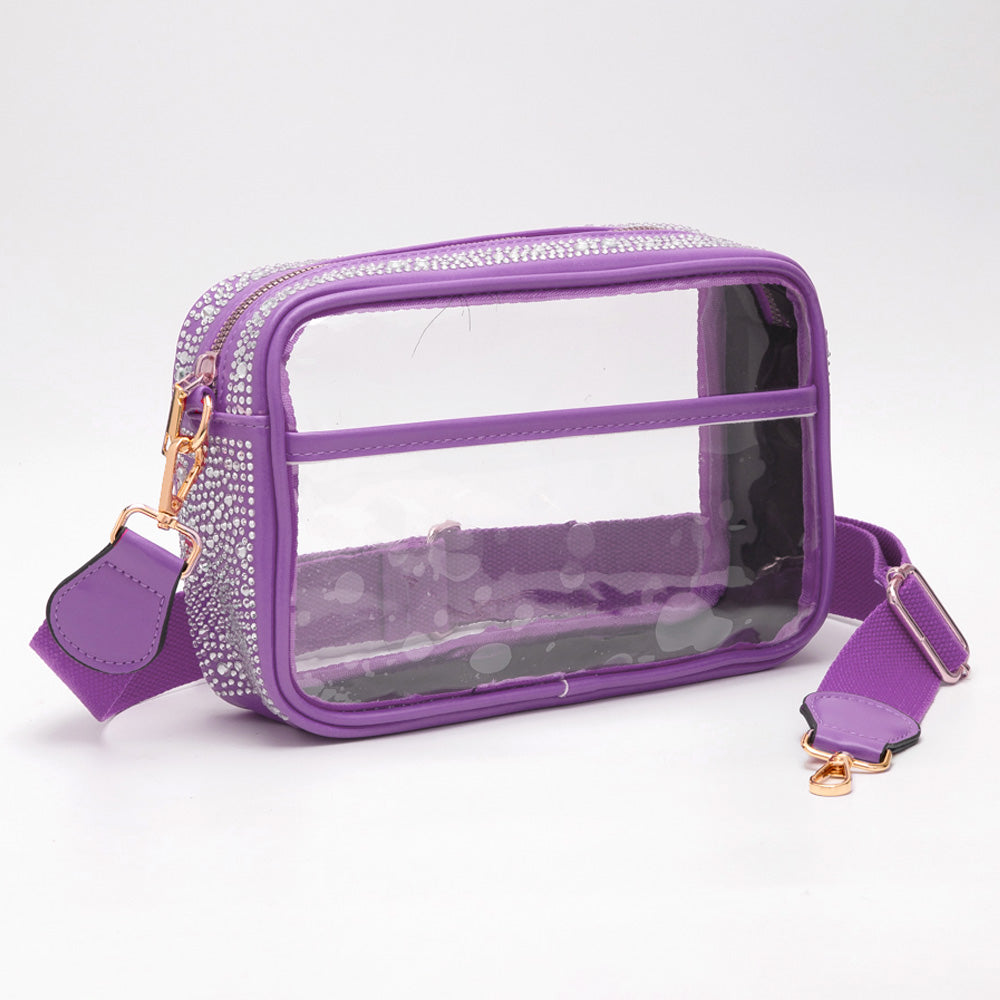 Bling Studded Faux Leather Transparent Rectangle Crossbody Bag