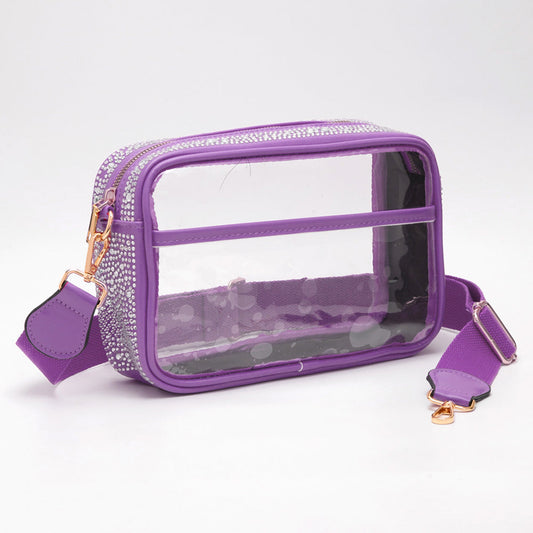 Bling Studded Faux Leather Transparent Rectangle Crossbody Bag