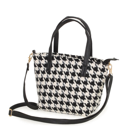 Houndstooth Patterned Tote / Crossbody Bag