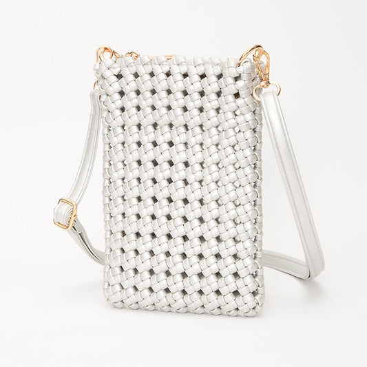 Faux Leather Woven Small Crossbody Bag