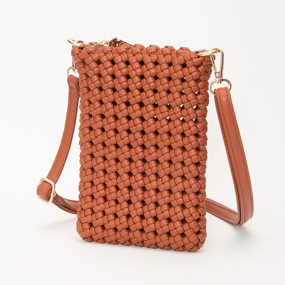 Faux Leather Woven Small Crossbody Bag