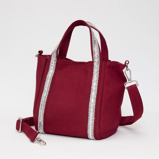 Rhinestone Embellished Strap Accent Mini Canvas Tote Bag / Crossbody Bag
