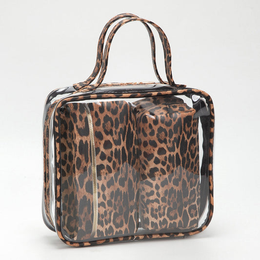 4PCS - Transparent Faux Leather Travel Cosmetic Bag Set