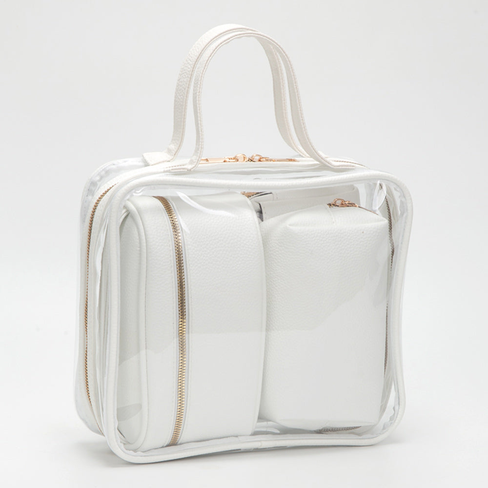 4PCS - Transparent Faux Leather Travel Cosmetic Bag Set