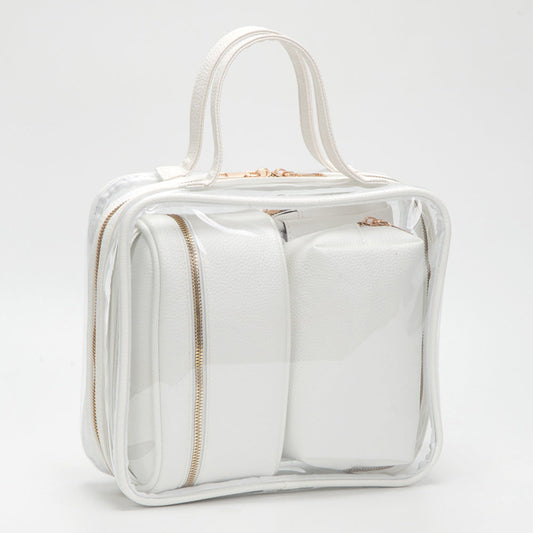 4PCS - Transparent Faux Leather Travel Cosmetic Bag Set
