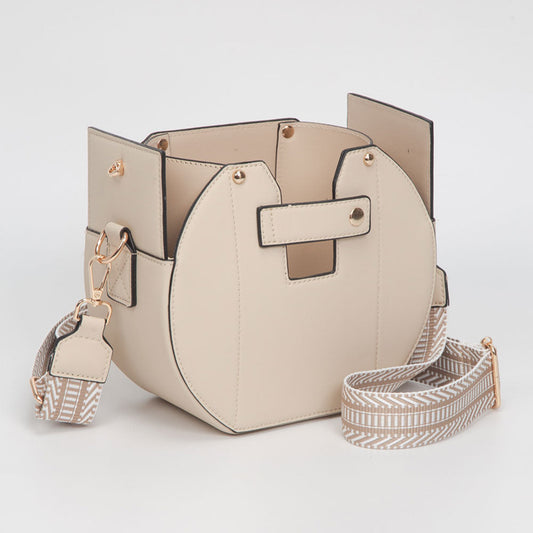 Faux Leather Functional Tumbler Crossbody Bucket Bag