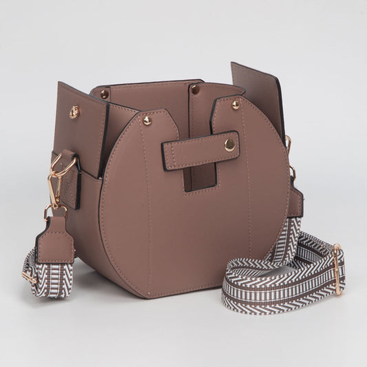 Faux Leather Functional Tumbler Crossbody Bucket Bag