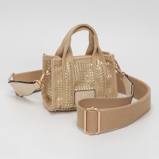 Rhinestone Studded Mini Top Handle Crossbody Bag