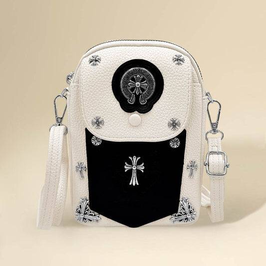 Studded Cross Accent Faux Leather Mini Crossbody Bag