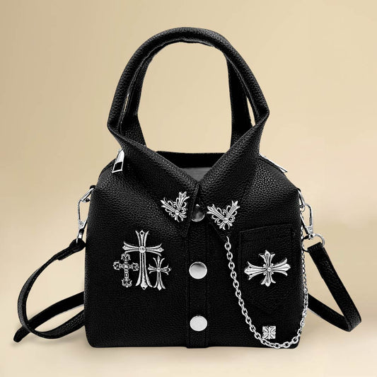Faux Leather Studded Cross Mini Jacket Crossbody Bag