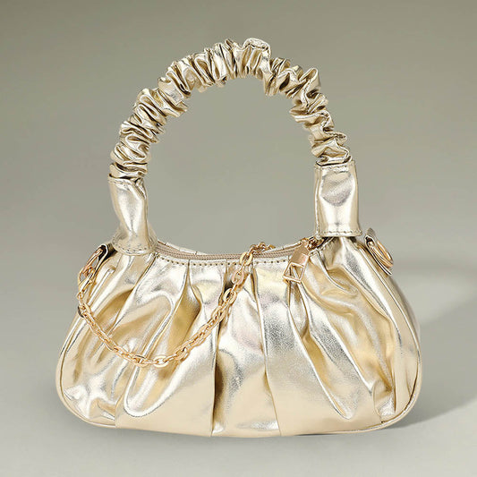 Metallic Faux Leather Top Handle Crossbody Bag