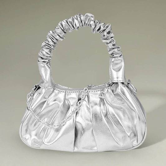 Metallic Faux Leather Top Handle Crossbody Bag