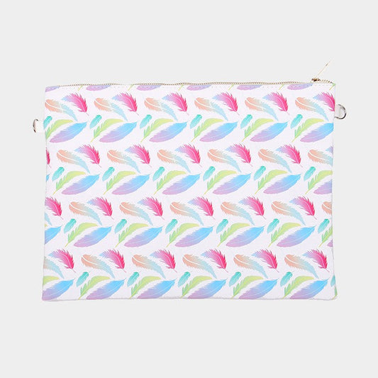 Feather _ Faux saffiano zip clutch bag with strap