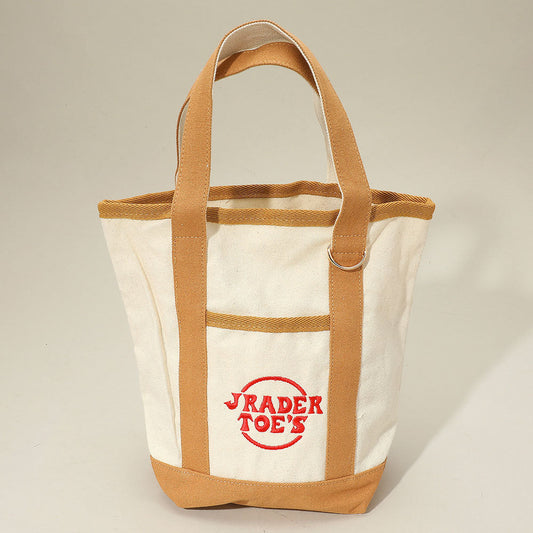 Jrader Toes Message Embroidered Small Multi Purpose Canvas Tote Bag