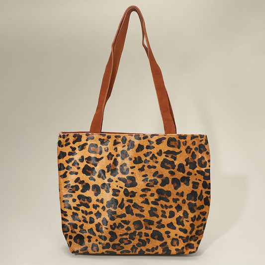 Genuine Calf Hair Leopard Pattern Print Shoulder Tote Bag