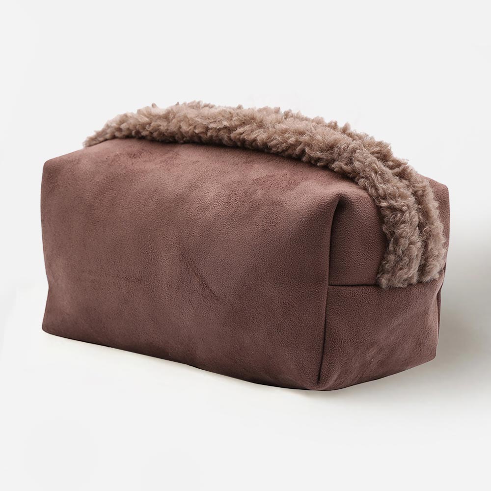 Sherpa Trim Faux Suede Pouch Bag
