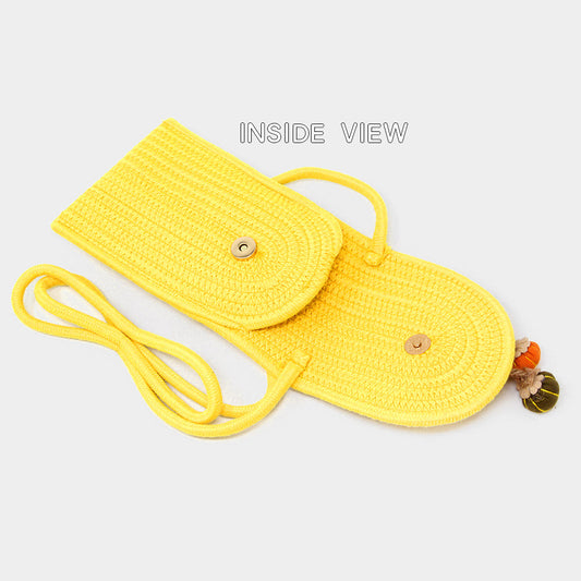 Sunflower Patch Accented Mini Straw Crossbody Bag