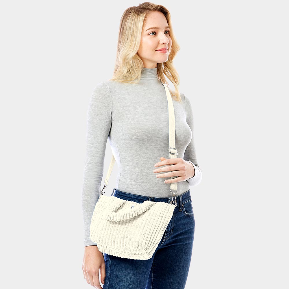 Wide Wale Corduroy Tote / Crossbody Bag