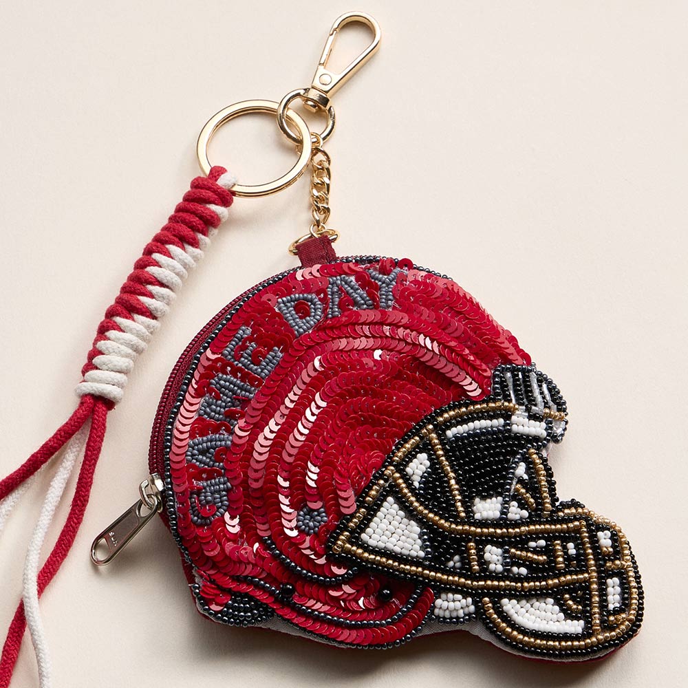 ALABAMA GAME DAY Football Helmet Sequin Seed Beaded Knot Keychain Mini Pouch Bag
