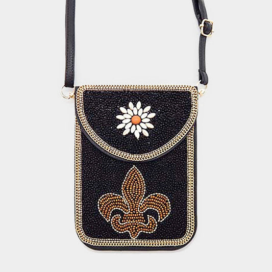 Multi Beaded Fleur de Lis Flower Crossbody Bag