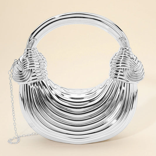 Hard Shell Metallic Sculpted Loop Top Handle Handbag