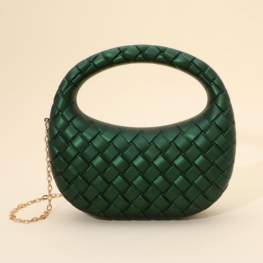 Hard Shell Braided Woven Top Handle Crossbody Handbag