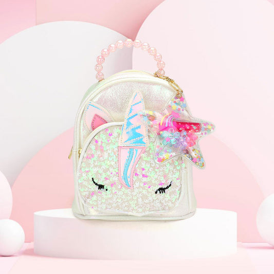 HOT FOCUS -Unicorn Pointed Sequin Embellished Tiny Mini Backpack with Star Keychain Pouch