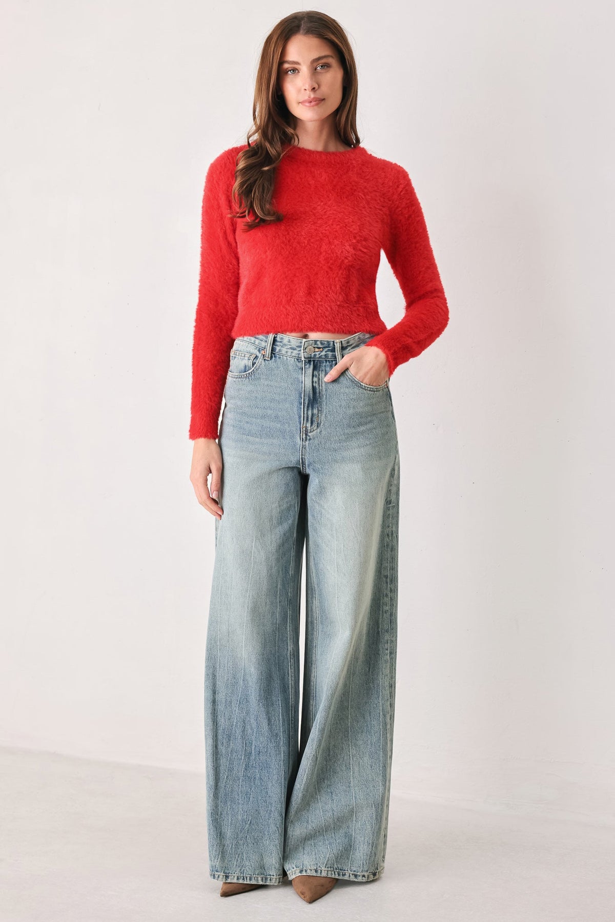 COLOR POP FUZZY SWEATER TOP