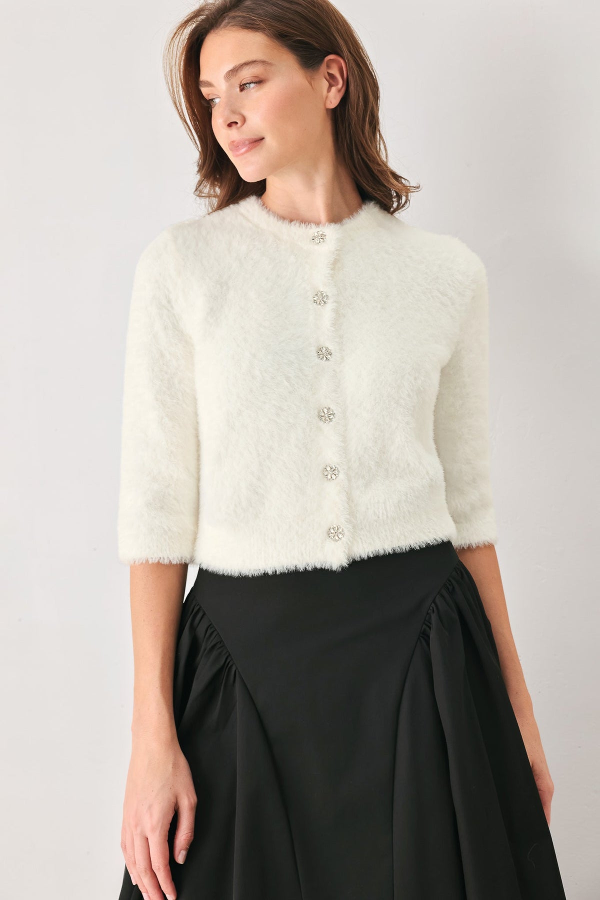 CAMEL CLASSIC CAMEL/OFF WHITE ELBOW-SLEEVE CARDIGAN