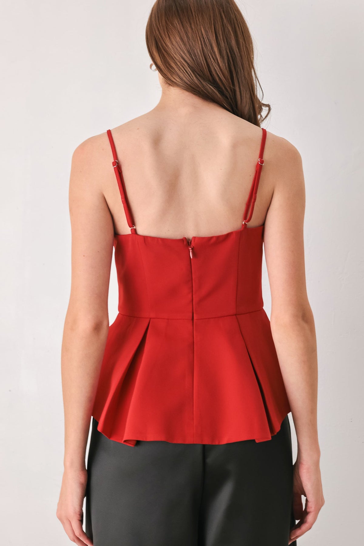 SCARLET SCULPT RED CUTOUT PEPLUM TOP