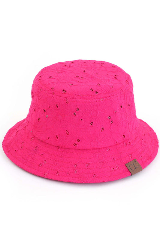 C.C EMBROIDERED FLORAL COTTON EYELET HAT
