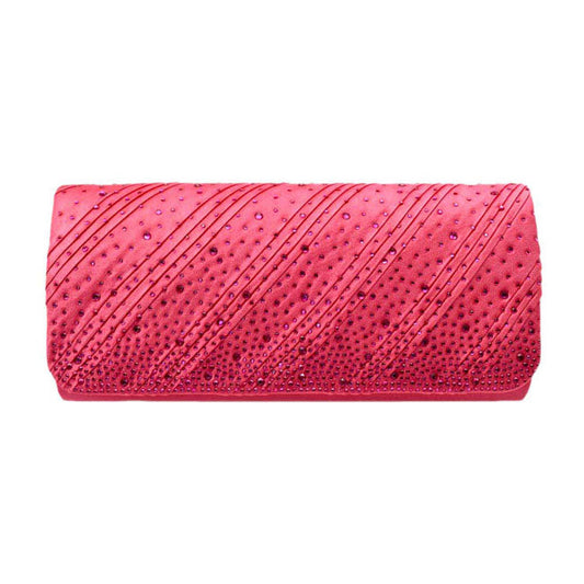 Diagonal Line Detailed Bling Evening Clutch Crossbody Bag