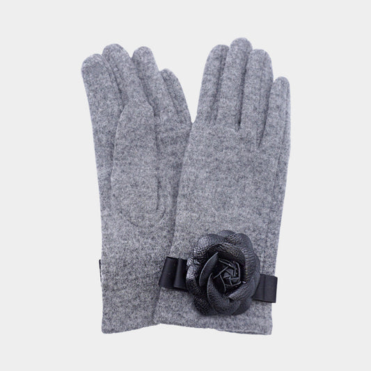 Faux Leather Flower Accent Elegant Smart Touch Gloves