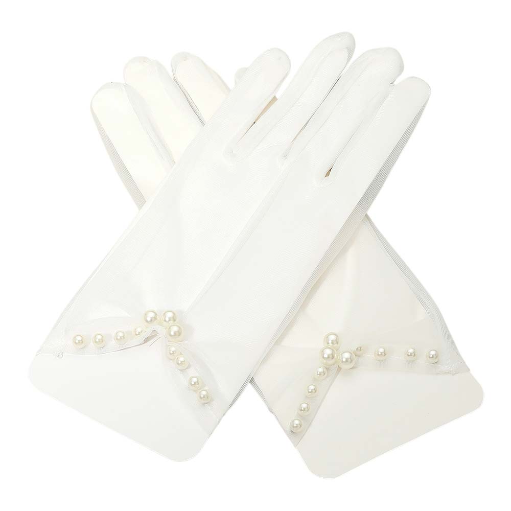 Dressy Pearl Wrist Detail Sheer Gloves