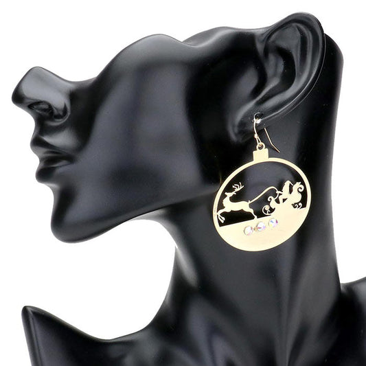 Stone Embellished Cut Out Santa Claus Brass Dangle Earrings