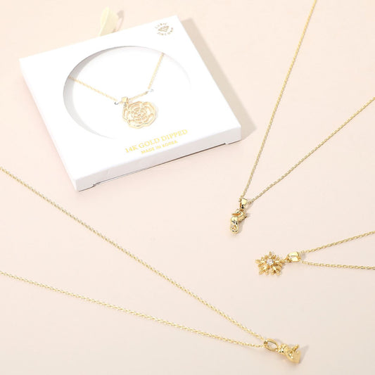 14K Gold Dipped CZ Stone Paved Reindeer Pendant Necklace