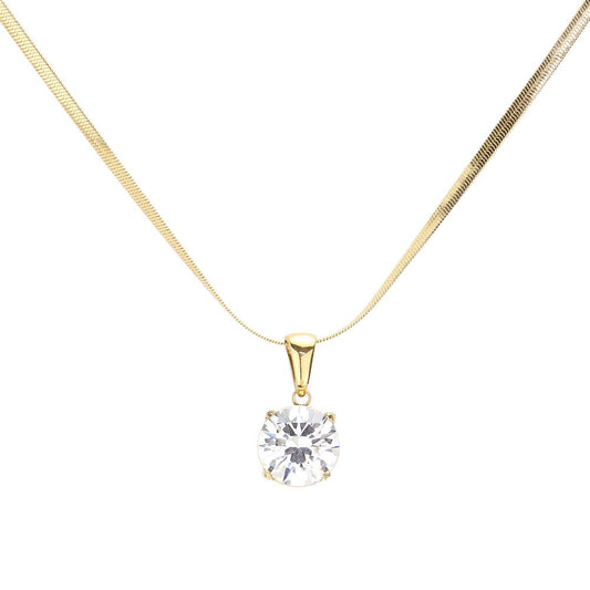 18K Gold Dipped Stainless Steel CZ Round Pendant Necklace