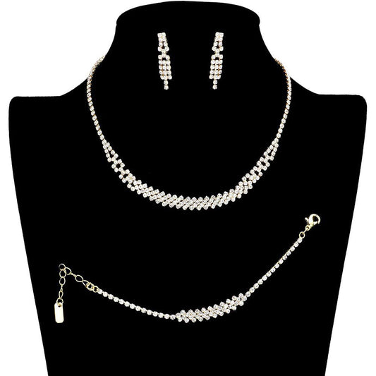 3PCS Rhinestone Crystal Pave Necklace Jewelry Set