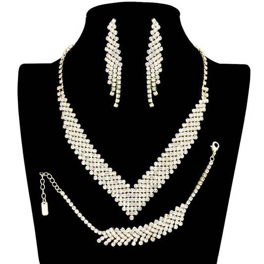 3PCS Rhinestone Pave Necklace Jewelry Set